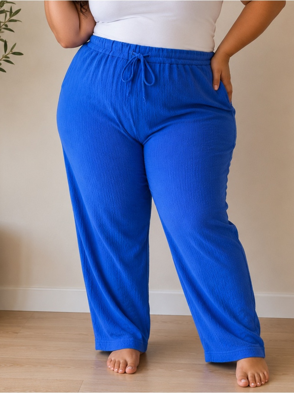 SHEIN Curve Royal Blue Textured Wide Leg Lounge Pants Plus Size 1XL